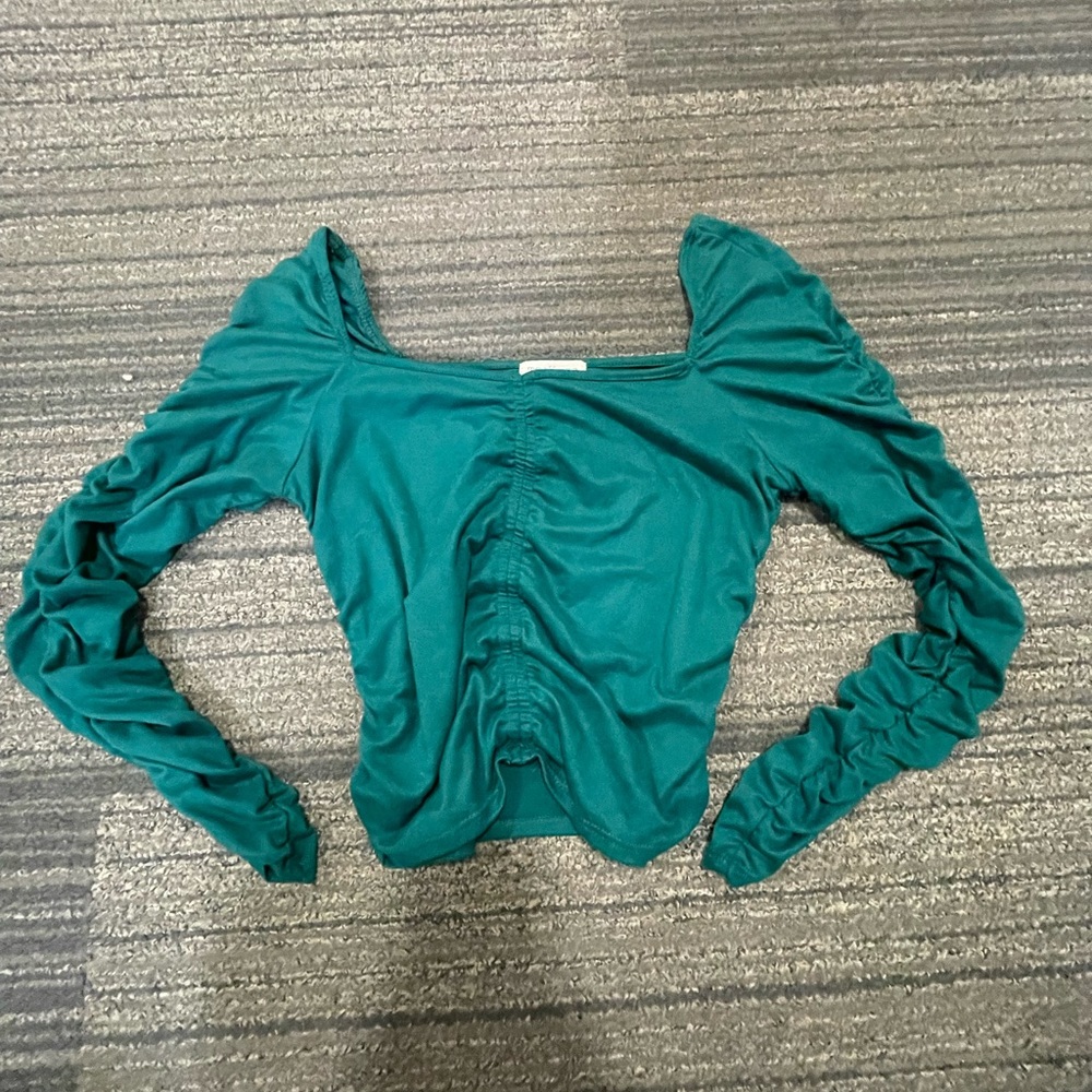 Moa Moa Teal Ruched Long Sleeve Blouse